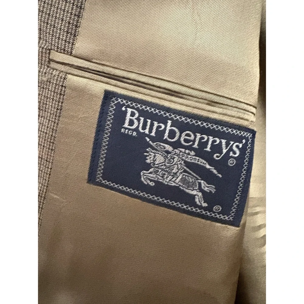 Vintage Burberry Men's Houndstooth‎ Double Breasted Wool Blazer Sport Coat 46 L